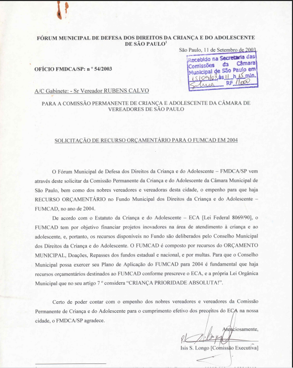 Carta do Forum Estadual DCA digitalizada